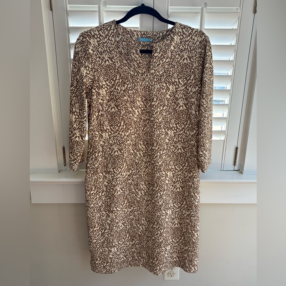 J. McLaughlin Women's Brown and Cream Patterned Shift Dress